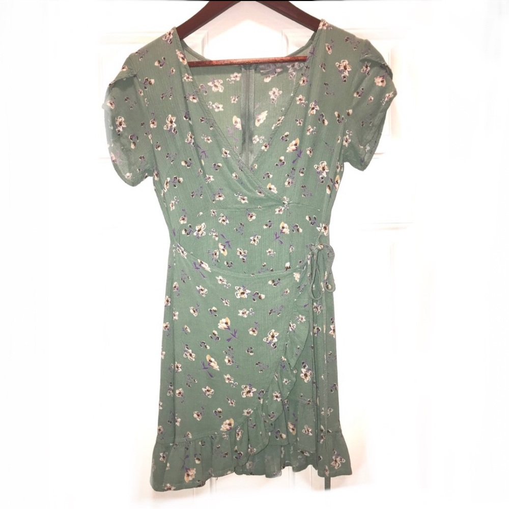 NLW sage/purple summer mini wrap dress